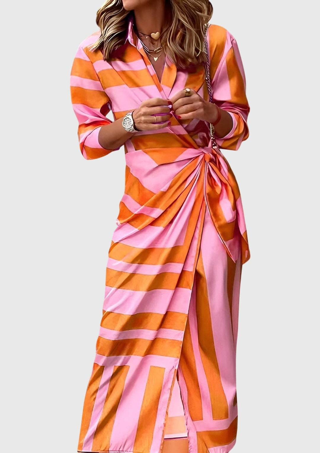Faith | Damen Gestreiftes Wickel-Midi-Kleid