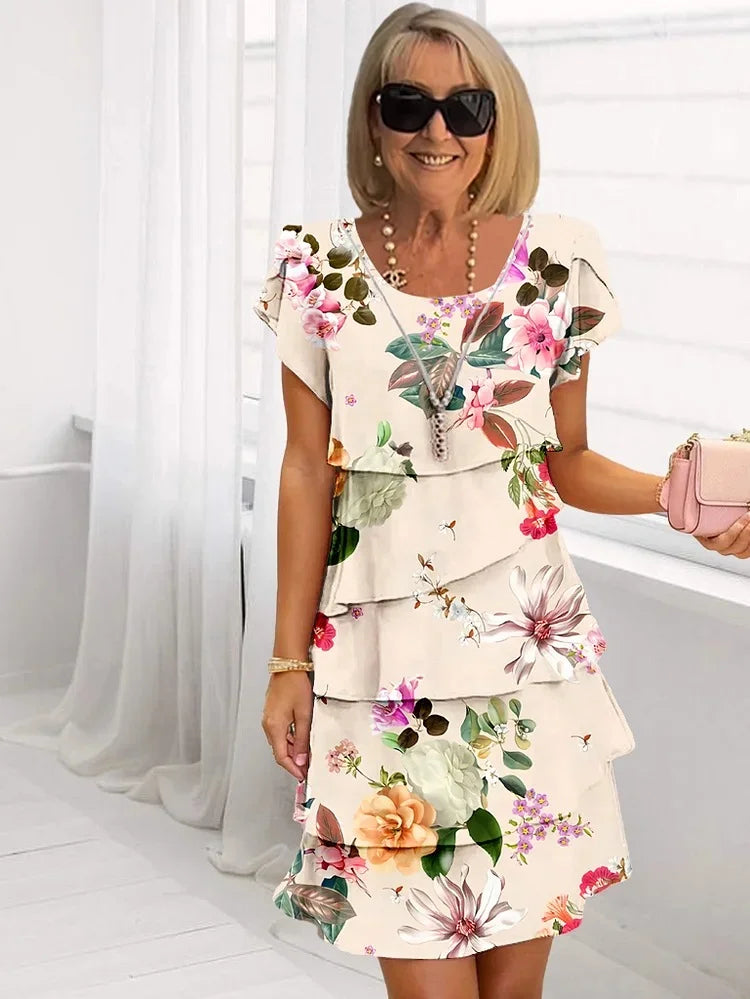 Grace | Damen Blumenmuster Lagen Rüschen Minikleid