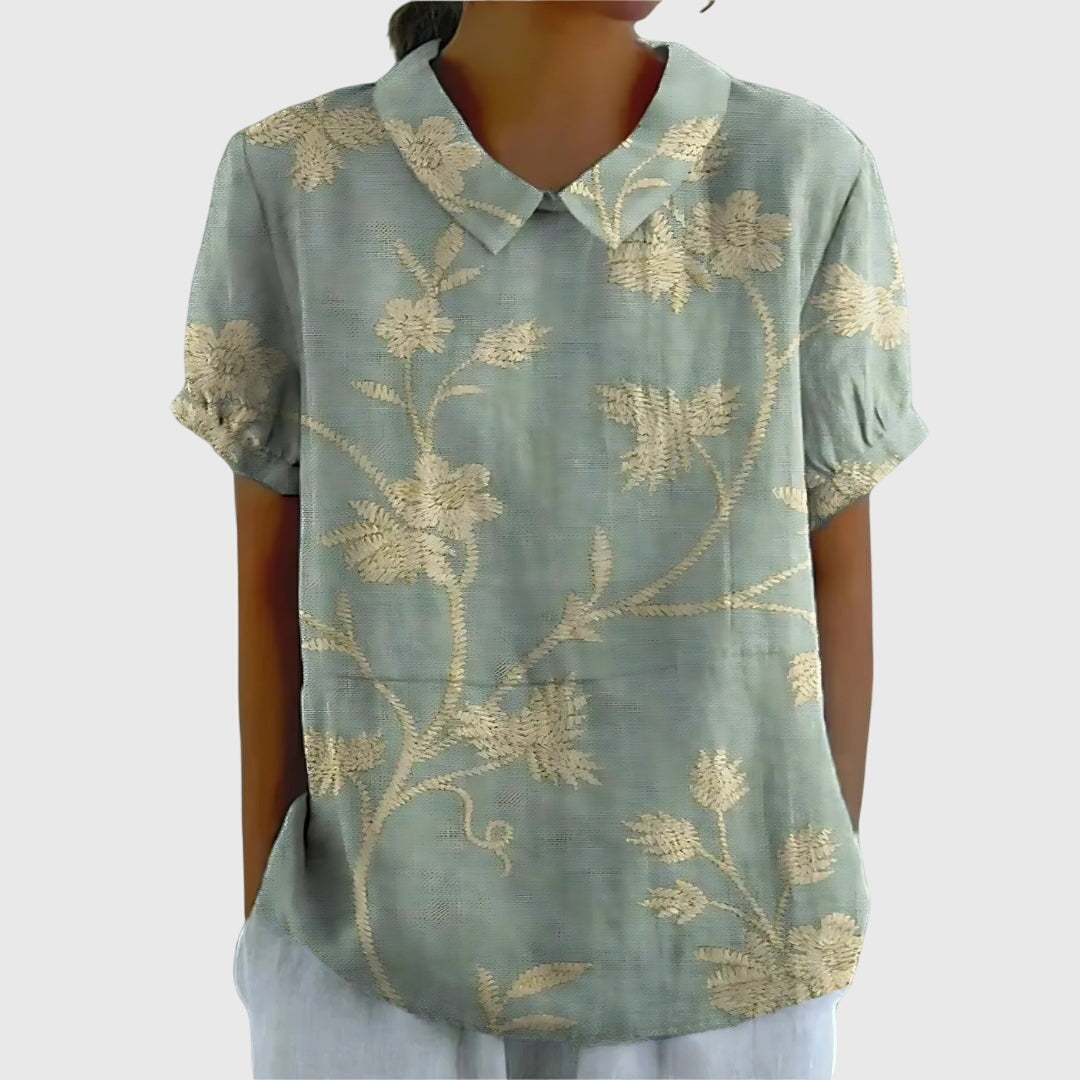 Ella | Damen Blumen Kragen Kurzarm Bluse