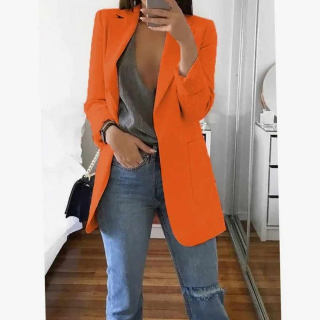 Blazer Gilet Dames Lange Open Blazer Veelzijdig Casual - Oranje