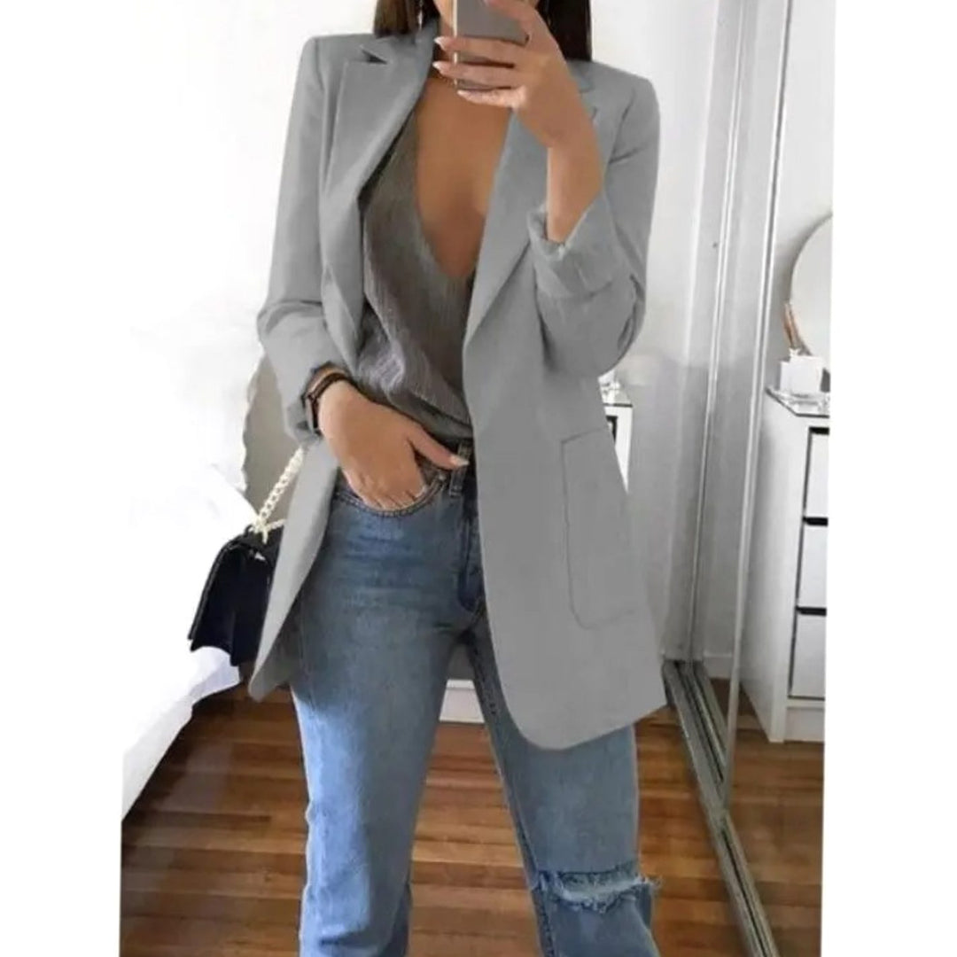 Blazer Gilet Dames Lange Open Blazer Veelzijdig Casual - Lichtgrijs