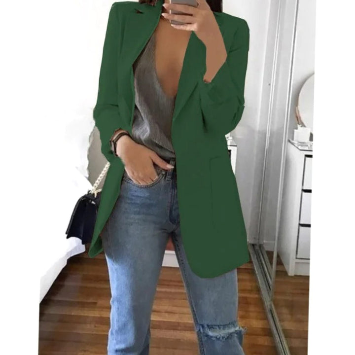 Blazer Gilet Dames Lange Open Blazer Veelzijdig Casual - Donkergroen