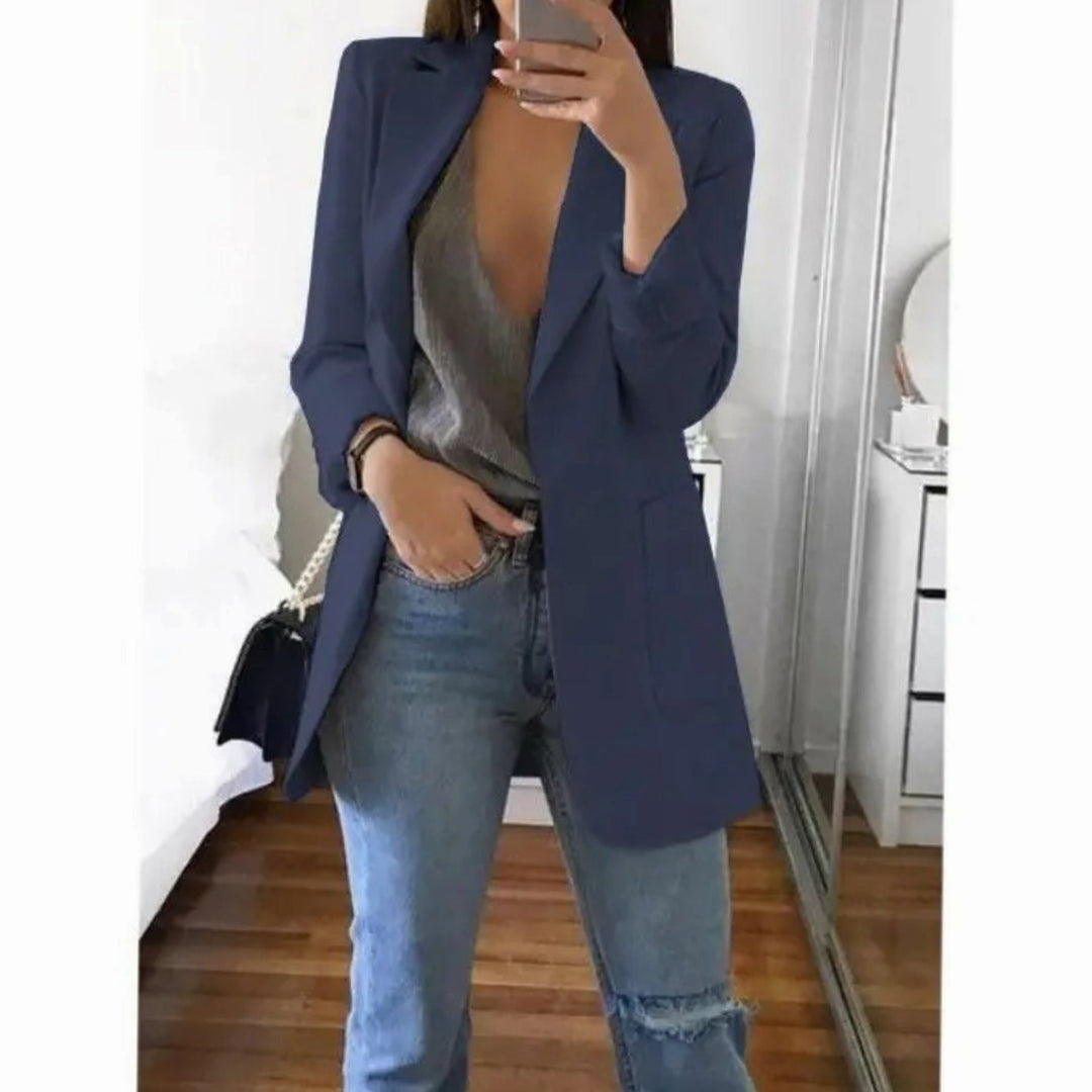 Blazer Gilet Dames Lange Open Blazer Veelzijdig Casual - Donkerblauw