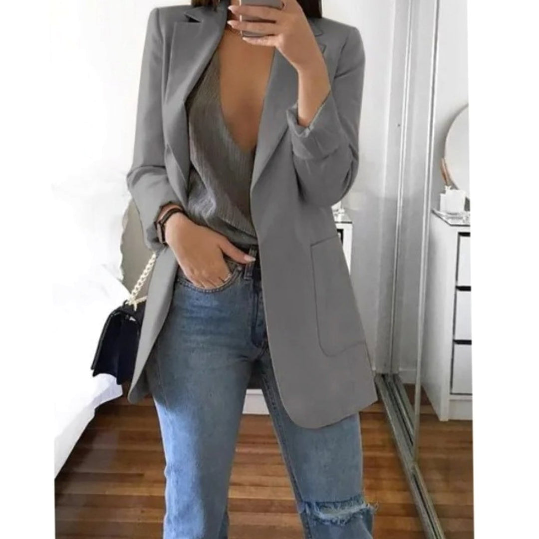 Blazer Gilet Dames Lange Open Blazer Veelzijdig Casual - Grijs