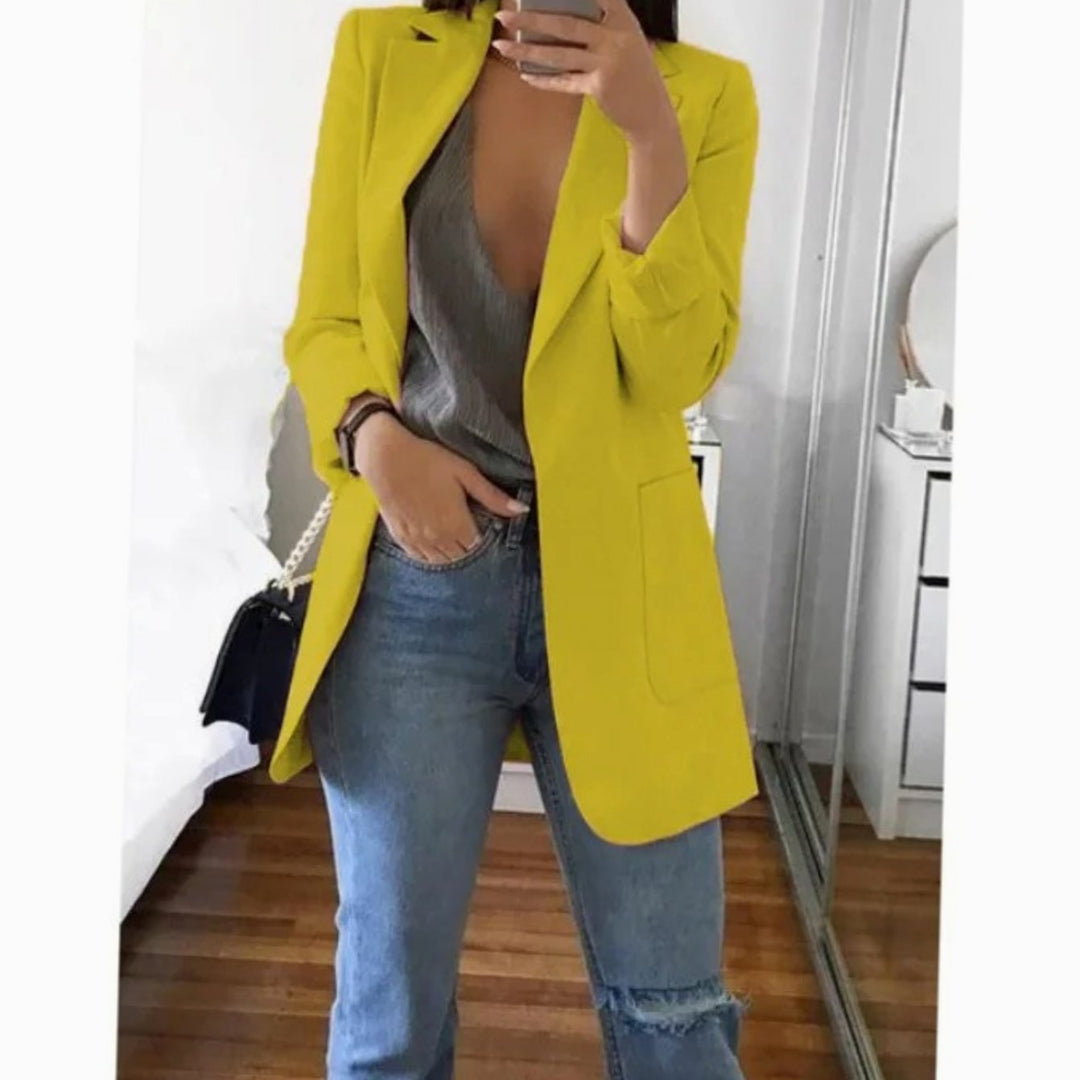 Blazer Gilet Dames Lange Open Blazer Veelzijdig Casual - Geel
