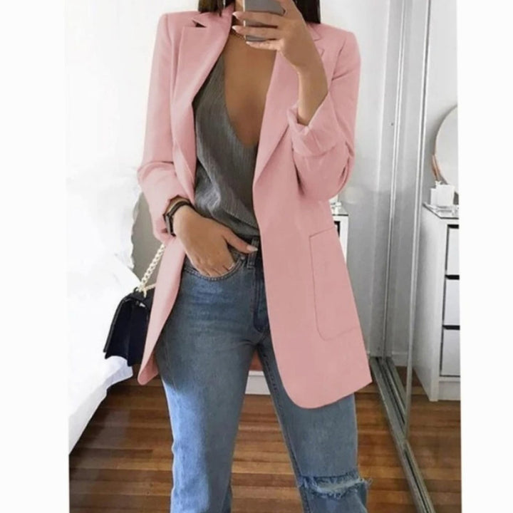 Blazer Gilet Dames Lange Open Blazer Veelzijdig Casual - Roze