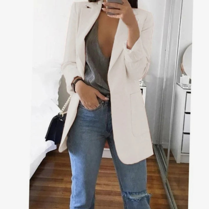 Blazer Gilet Dames Lange Open Blazer Veelzijdig Casual - Wit