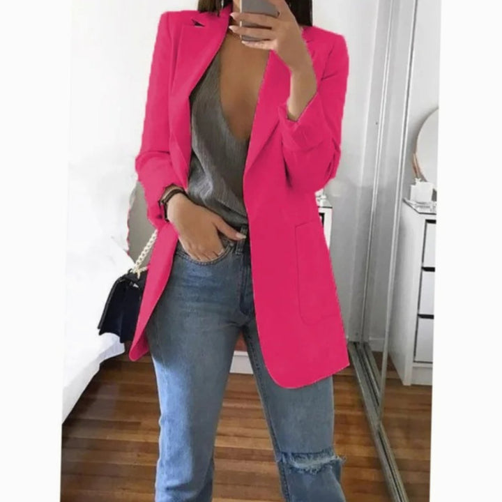 Blazer Gilet Dames Lange Open Blazer Veelzijdig Casual - Fuchsia