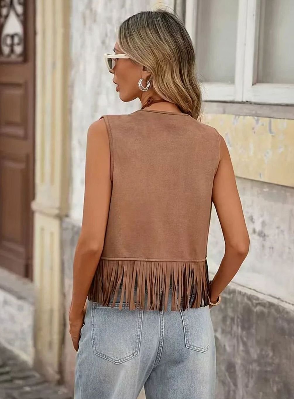 Blazer Gilet Dames Mouwloos Franjes Boho Vest