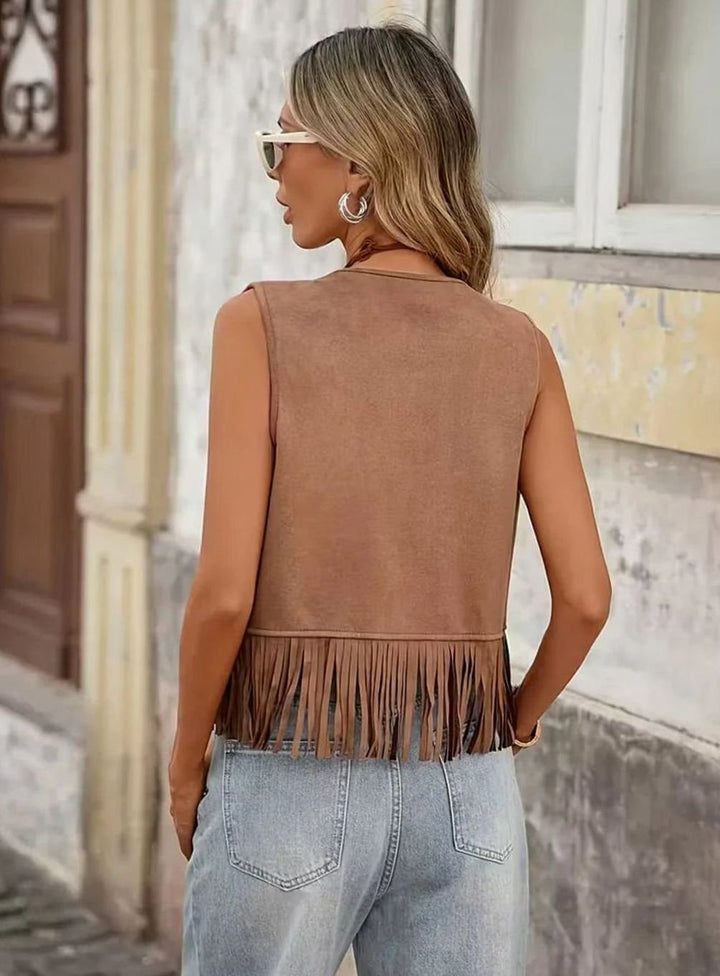 Blazer Gilet Dames Mouwloos Franjes Boho Vest