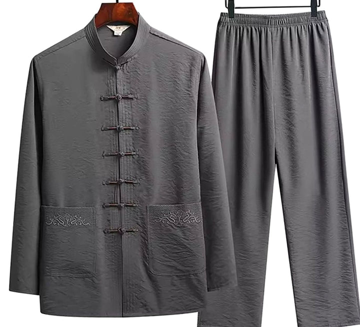 Blazer Gilet Dames Oosterse Linnen Set Lange Mouwen Mandarijnkraag