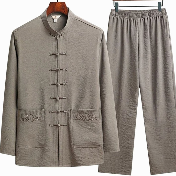 Blazer Gilet Dames Oosterse Linnen Set Lange Mouwen Mandarijnkraag - Grijs