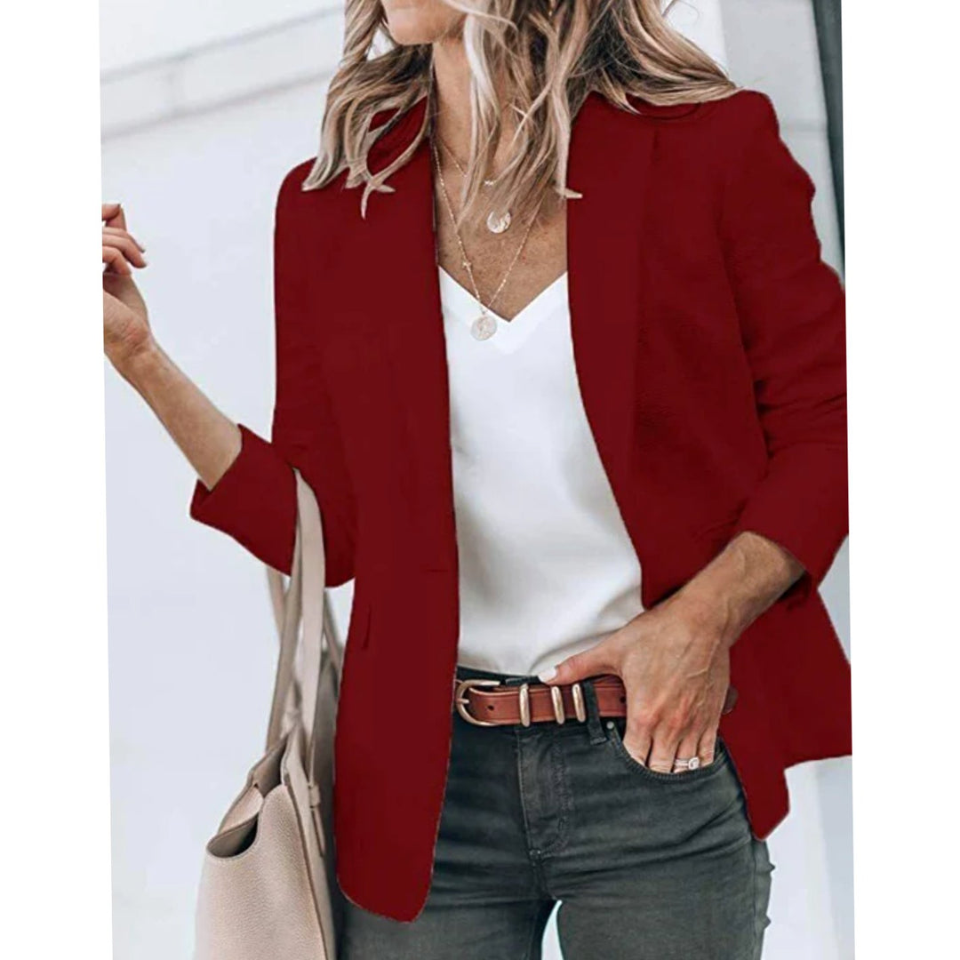 Blazer Gilet Dames Open Voorkant Elegante Casual Longblazer - Donkerrood