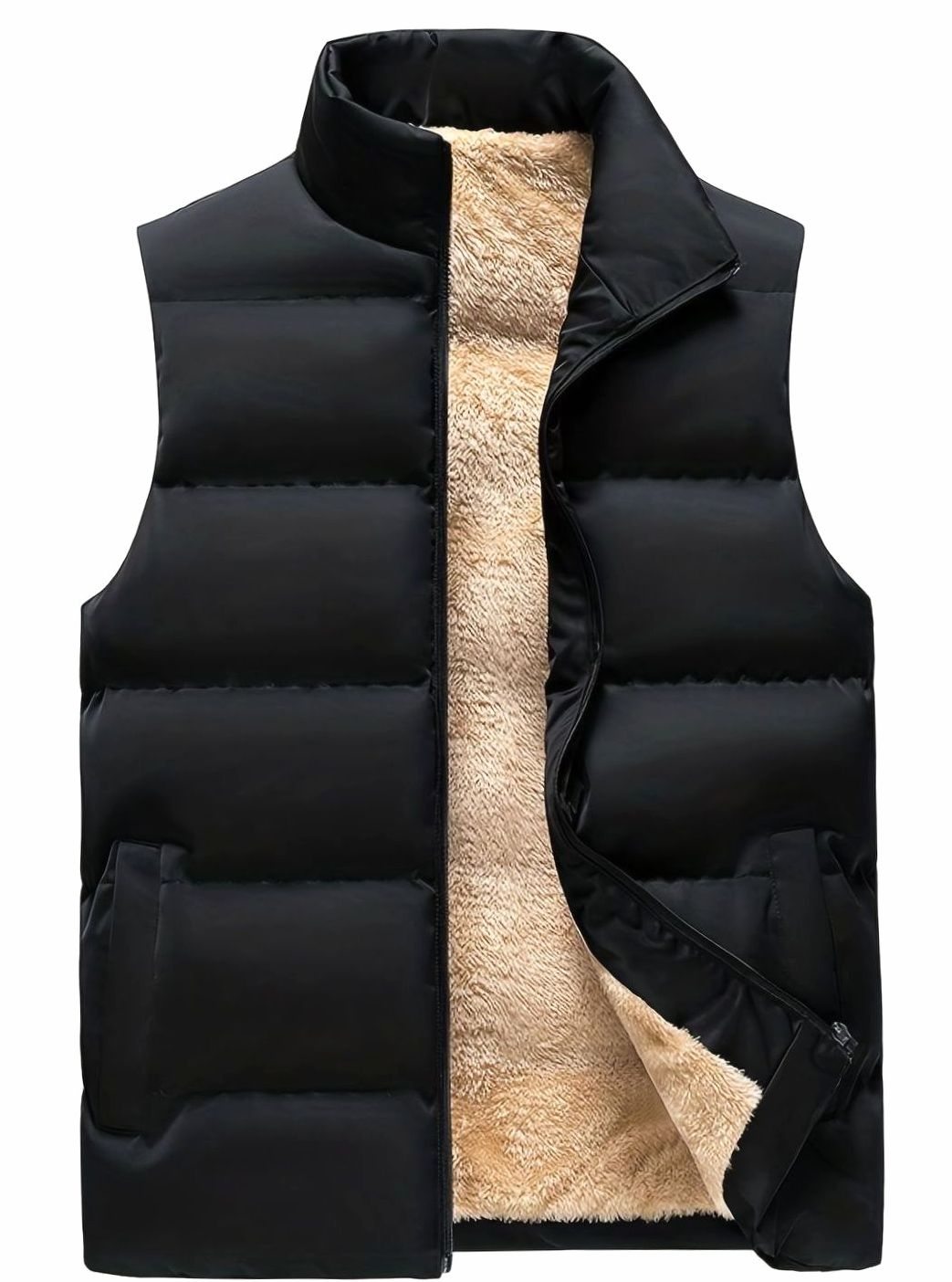 Bodywarmer Dames Fleece Gevoerd Mouwloos Wintervest Opstaande Kraag - Zwart