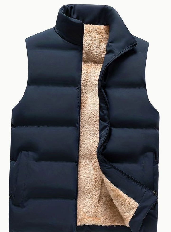 Bodywarmer Dames Fleece Gevoerd Mouwloos Wintervest Opstaande Kraag - Marineblauw