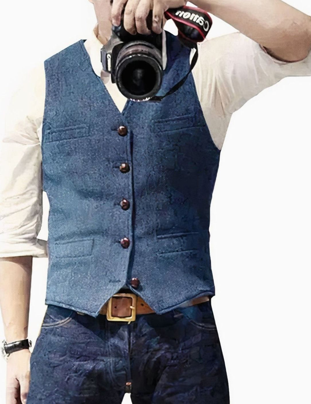 Bodywarmer Heren Stijlvol Gevoerd Gilet met Knopen - Lichtblauw
