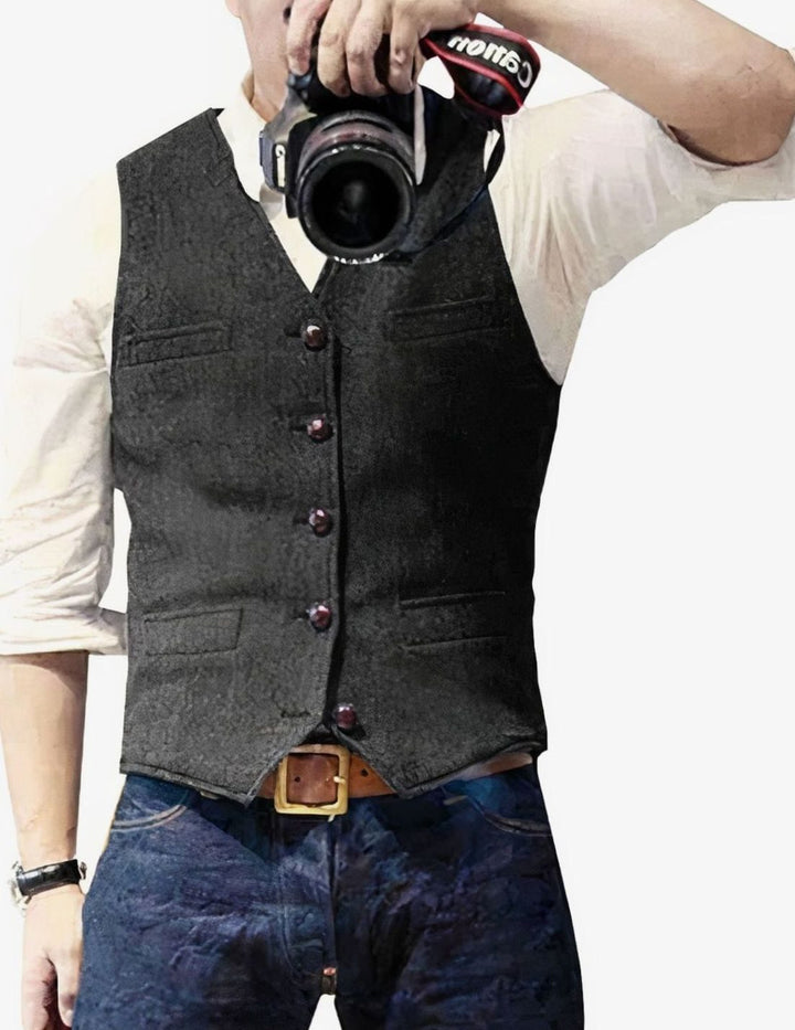 Bodywarmer Heren Stijlvol Gevoerd Gilet met Knopen - Zwart