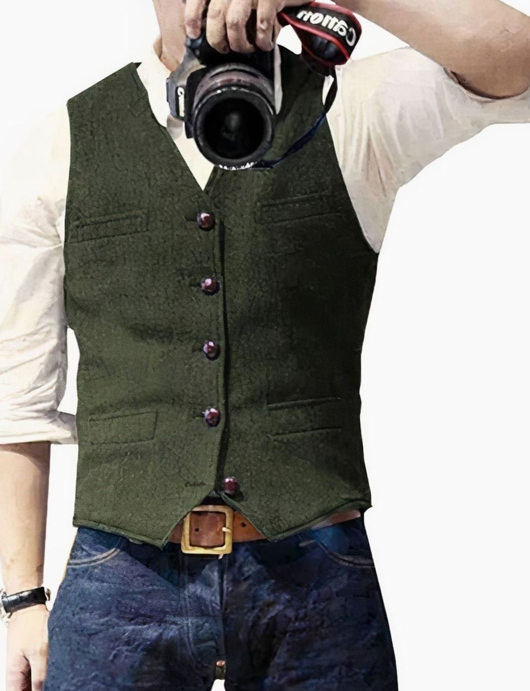 Bodywarmer Heren Stijlvol Gevoerd Gilet met Knopen - Groen