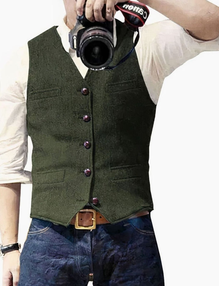Bodywarmer Heren Stijlvol Gevoerd Gilet met Knopen - Groen