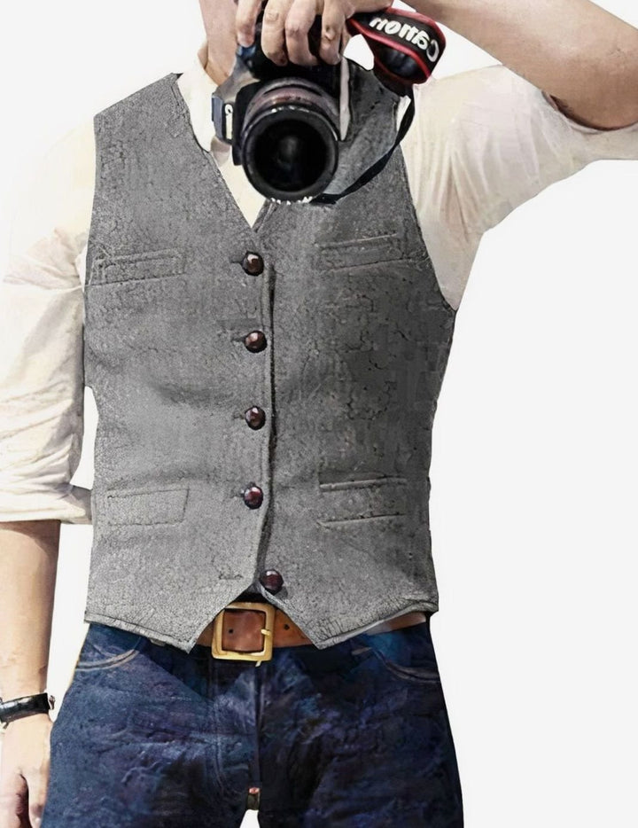 Bodywarmer Heren Stijlvol Gevoerd Gilet met Knopen - Grijs