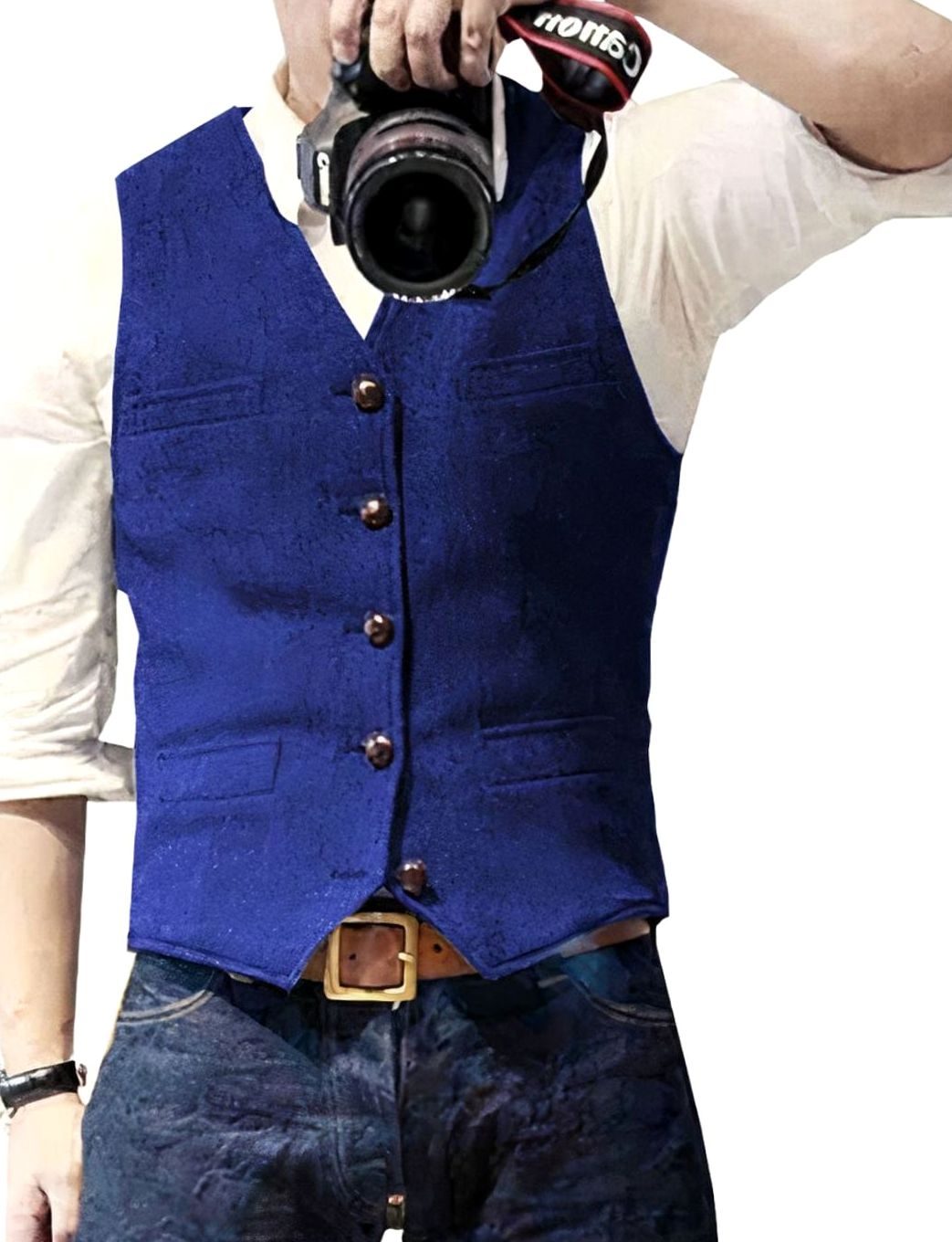 Bodywarmer Heren Stijlvol Gevoerd Gilet met Knopen - Blauw