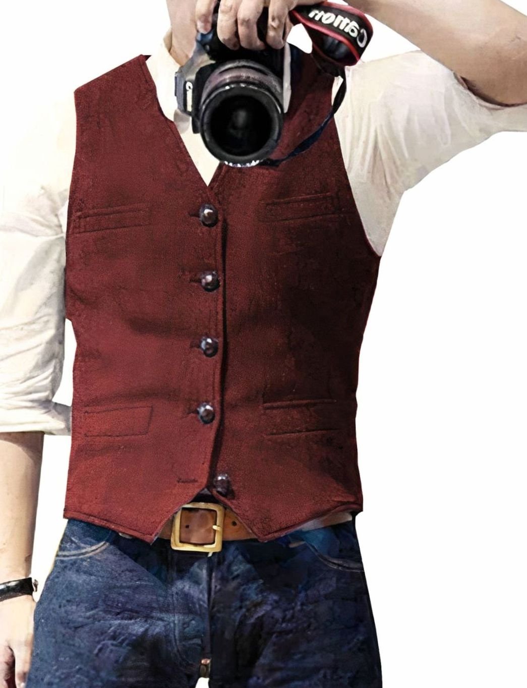 Bodywarmer Heren Stijlvol Gevoerd Gilet met Knopen - Rood