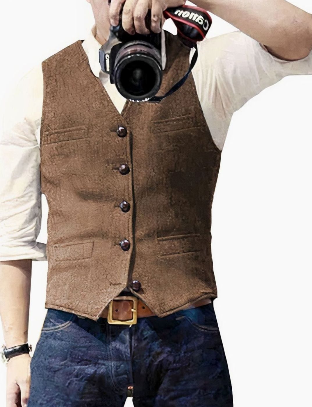 Bodywarmer Heren Stijlvol Gevoerd Gilet met Knopen - Bruin