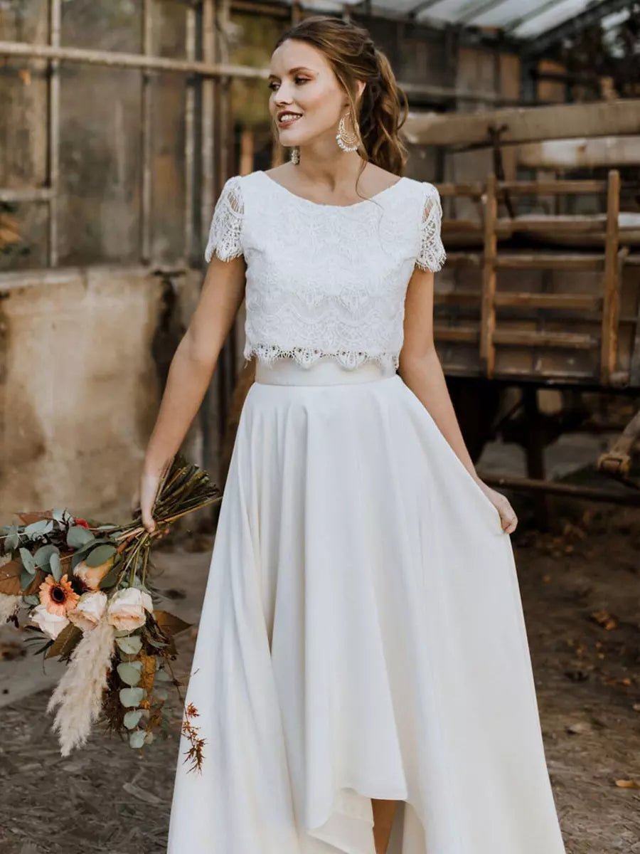 Bruiloft Maxi Jurk Dames Tweedelige Kanten Top Vokuhila-rok