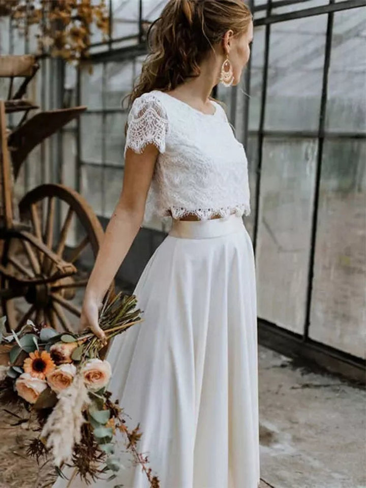 Bruiloft Maxi Jurk Dames Tweedelige Kanten Top Vokuhila-rok