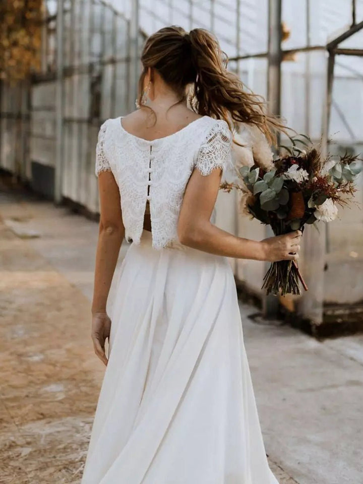 Bruiloft Maxi Jurk Dames Tweedelige Kanten Top Vokuhila-rok