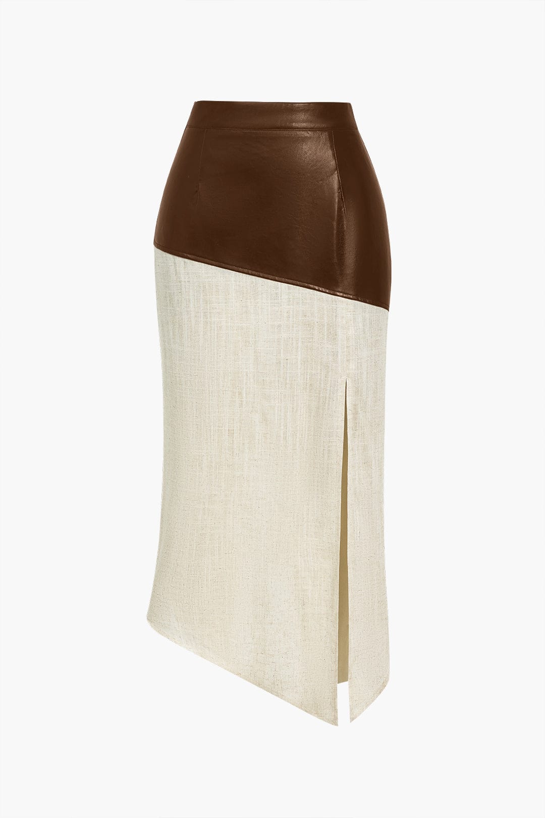 Danica | Eleganter Midirock mit asymmetrischem Kunstleder- und Leinen-Design