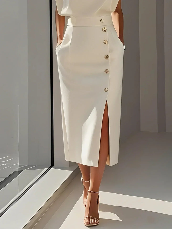 Emma | Damen Ärmelloses Midikleid mit Knopfdetail