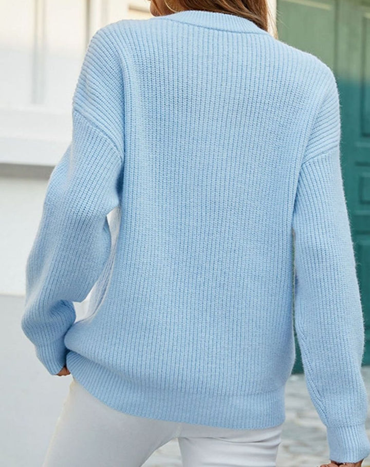 Cardigan dames losvallende geribbelde knoop trui ronde hals