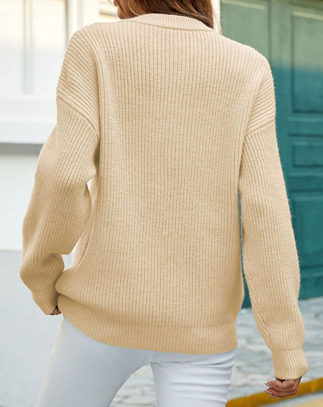 Cardigan dames losvallende geribbelde knoop trui ronde hals