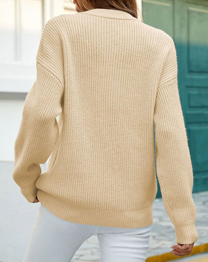Cardigan dames losvallende geribbelde knoop trui ronde hals