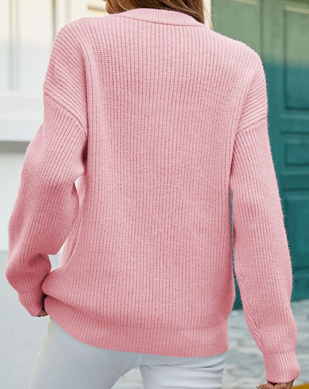 Cardigan dames losvallende geribbelde knoop trui ronde hals