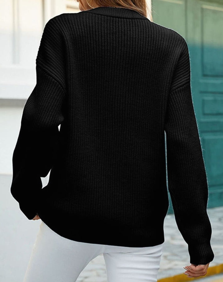 Cardigan dames losvallende geribbelde knoop trui ronde hals