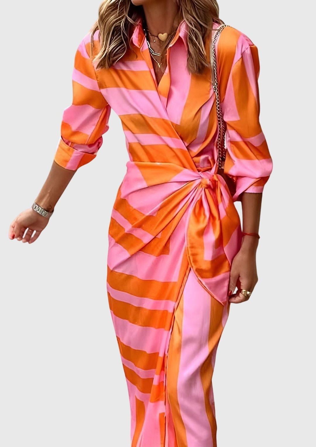 Faith | Damen Gestreiftes Wickel-Midi-Kleid