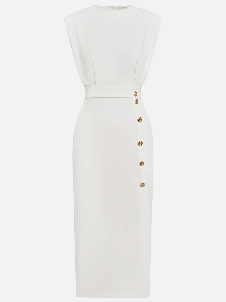 Emma | Damen Ärmelloses Midikleid mit Knopfdetail