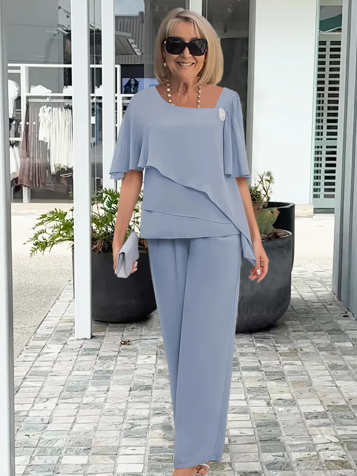 Elena | Dames Elegante Gelaagde Avond Top En Broek Set