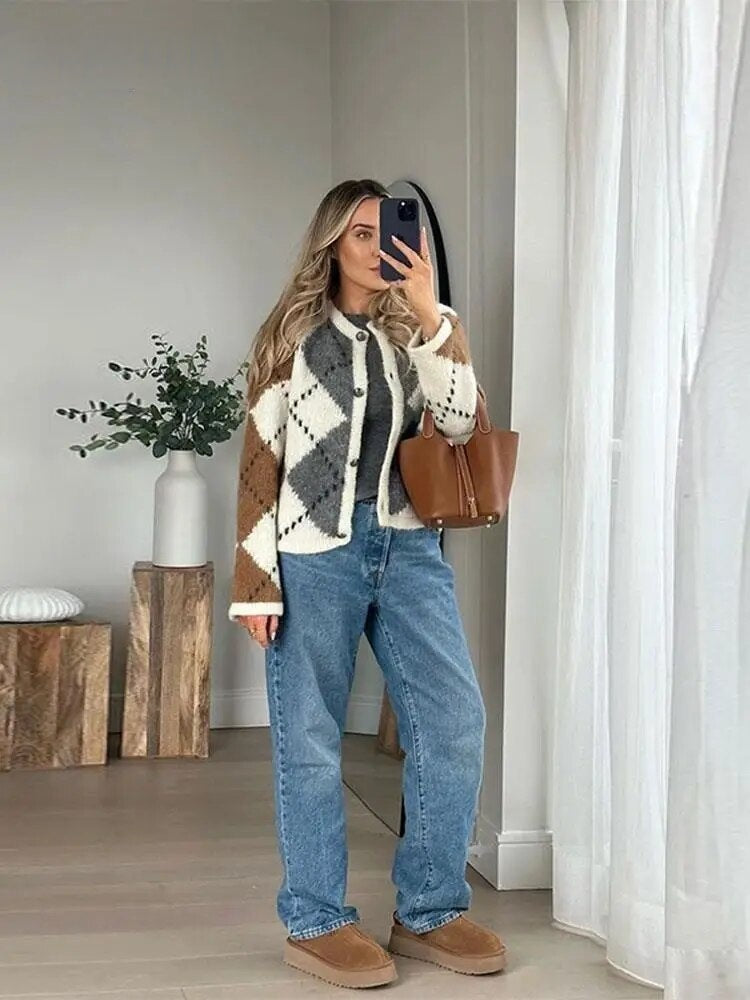 Karierte™ Gestrickte Cardigan | Trendig und Bequem | Lockere Passform