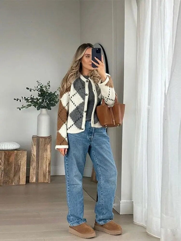 Karierte™ Gestrickte Cardigan | Trendig und Bequem | Lockere Passform
