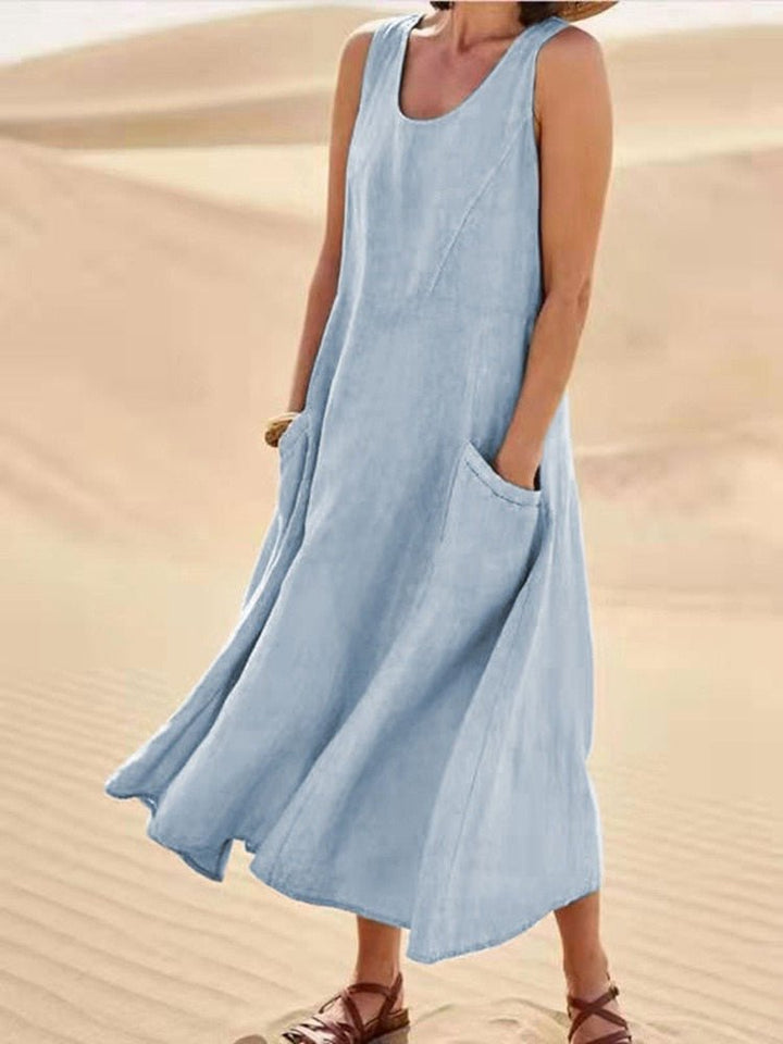 Maria | Dames Mouwloos Zak Maxi Casual Jurk