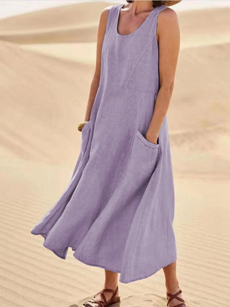 Maria | Dames Mouwloos Zak Maxi Casual Jurk