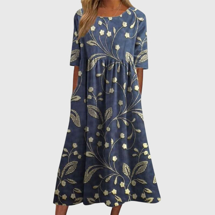 Brianna | Dames Vintage Bloemen Midi Jurk