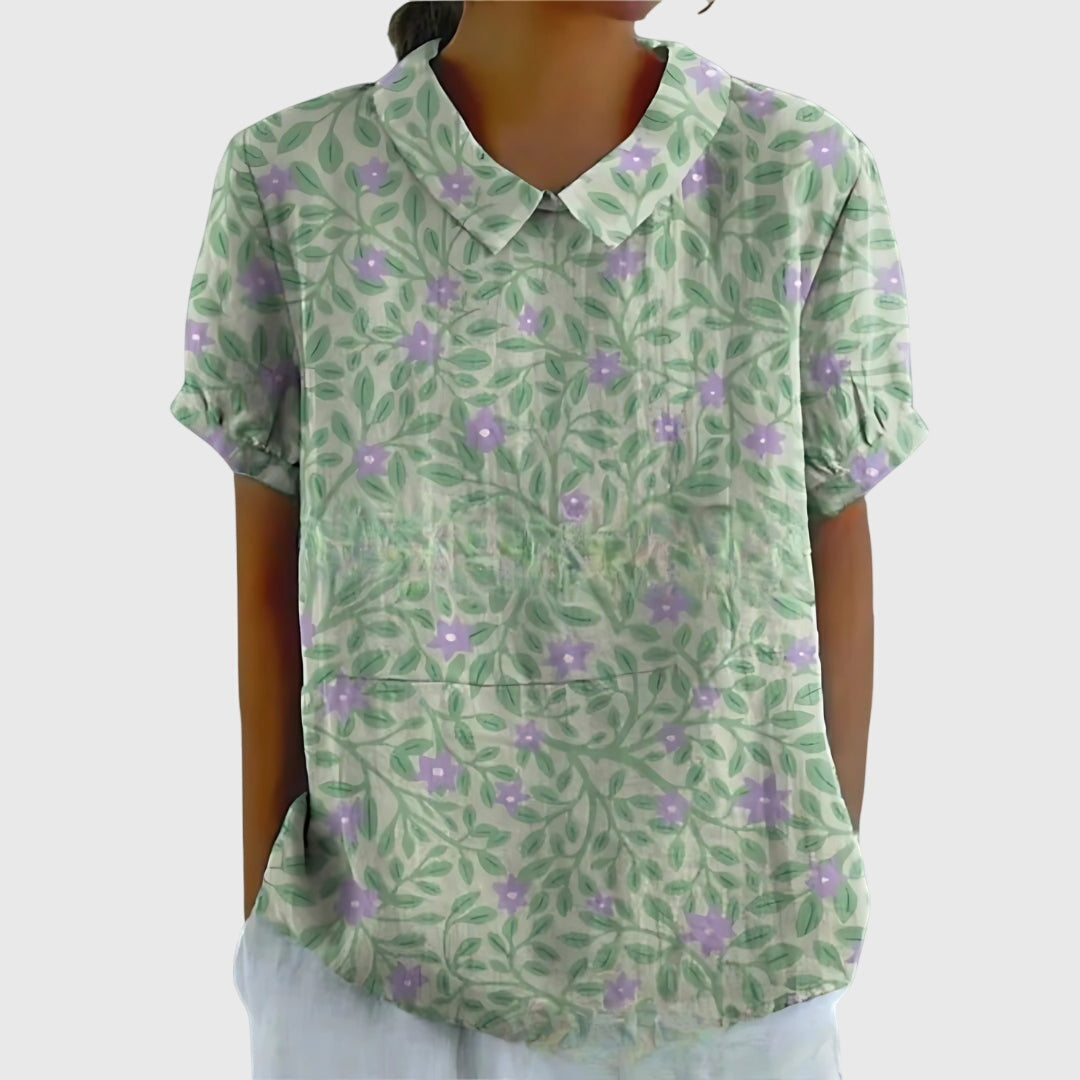 Ella | Damen Blumen Kragen Kurzarm Bluse