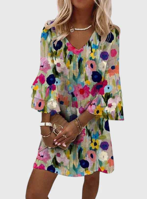 Natalie | Dames Bloemen V-Hals Mini Jurk
