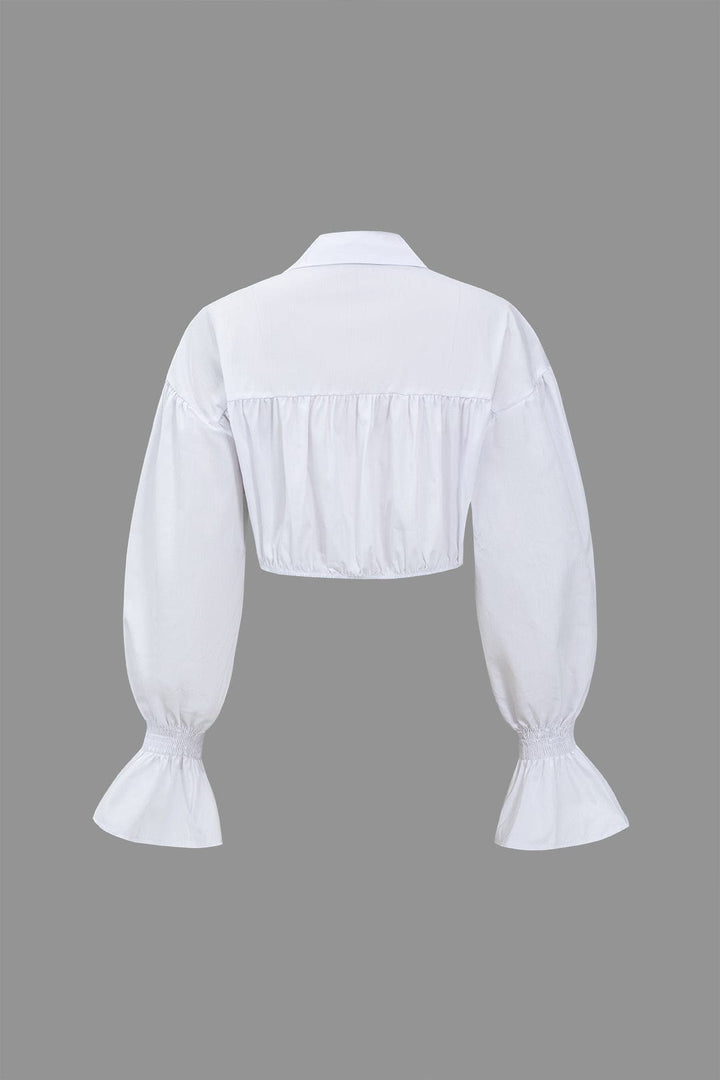 Sunniva | Cropped Blouse met Denim Korsetten en Volumineuze Mouwen