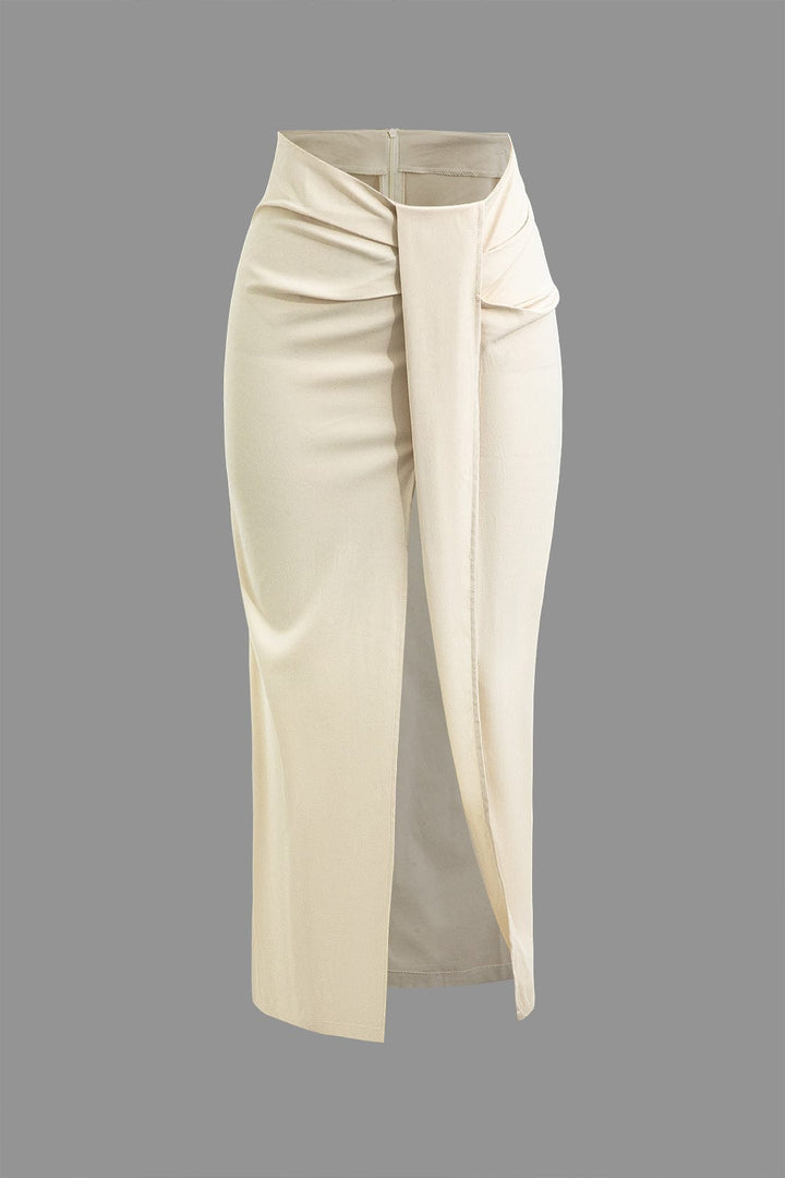 Fridoline | Elegante Midirok met Wickeloptiek, Drapering en Hoge Split
