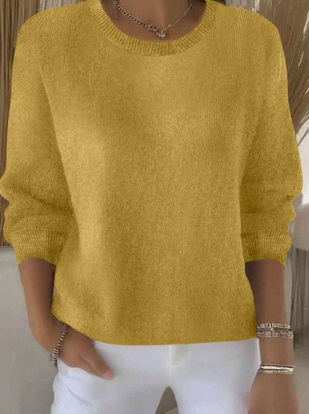 Damen Alltagstauglicher Winter-Strickpullover Rundhals Langarm - Gelb